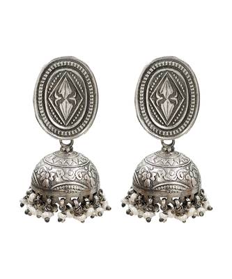 Silver plated classic oxidised jhumka earrings 1