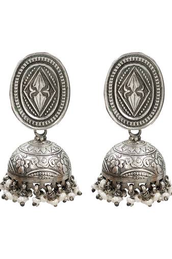 Silver plated classic oxidised jhumka earrings
