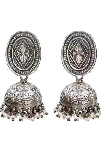 Silver plated classic oxidised jhumka earrings