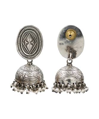 Silver plated classic oxidised jhumka earrings 2