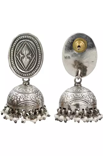 Silver plated classic oxidised jhumka earrings