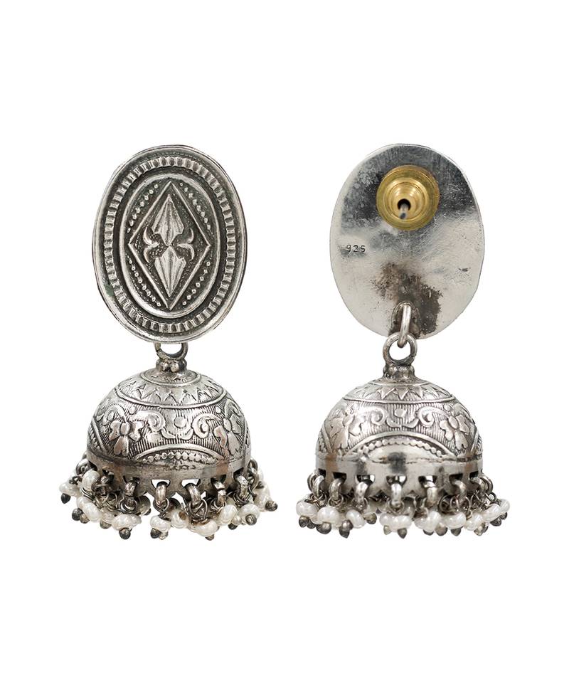 Silver plated classic oxidised jhumka earrings