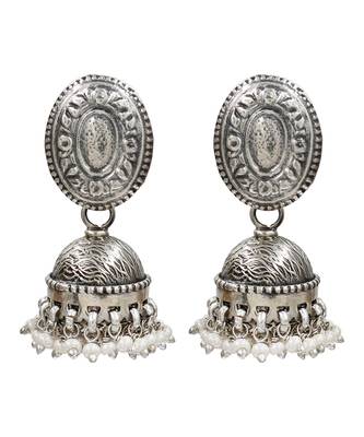 Silver plated pearl oxidised jhumka earrings 1