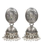 Silver plated pearl oxidised jhumka earrings