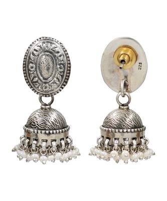 Silver plated pearl oxidised jhumka earrings 2