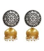 Dual tone ethnic pearl drop jhumka earrings