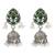 Silver plated green kundan stones pearl jhumka earrings