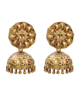 Gold plated floral motif jhumka earrings 1