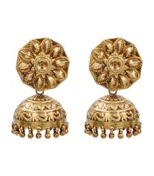 Gold plated floral motif jhumka earrings
