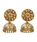 Gold plated floral motif jhumka earrings
