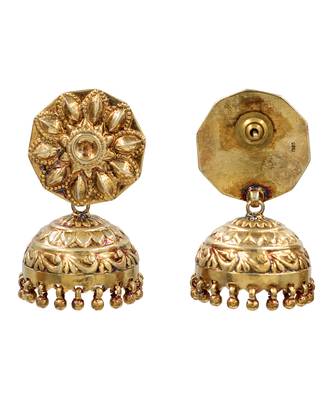 Gold plated floral motif jhumka earrings 2