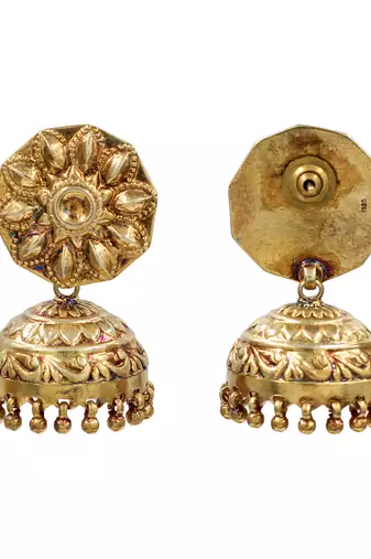 Gold plated floral motif jhumka earrings