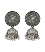 Silver plated hanging pearl jhumka earrings