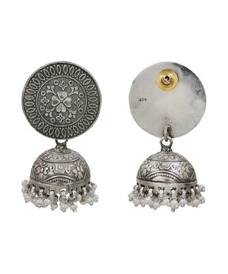 Silver plated hanging pearl jhumka earrings 2