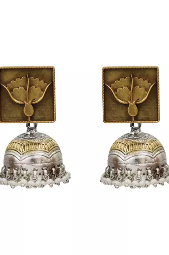 Gold plated pearl drop jhumka earrings