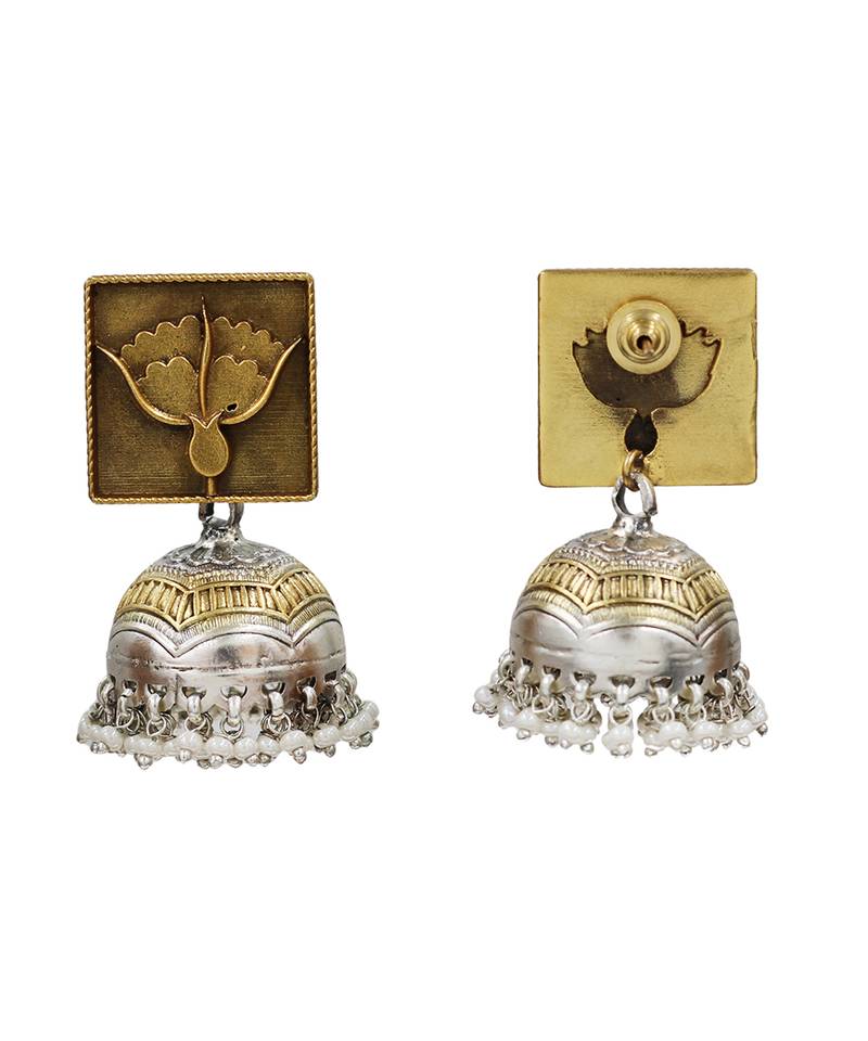 Gold plated pearl drop jhumka earrings