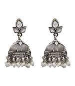 Silver plated kundan pearl jhumka earrings