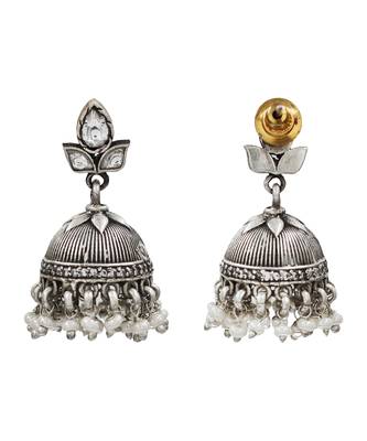 Silver plated kundan pearl jhumka earrings 2