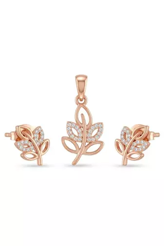 925 sterling silver rose blossom leaf pendant set with earrings