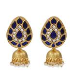 Gold plated blue kundan stone jhumka earrings