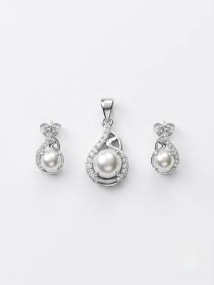 925 sterling silver luminous pearl swirl pendant set with earrings 1