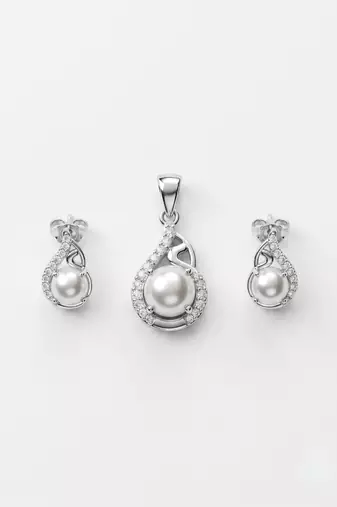 925 sterling silver luminous pearl swirl pendant set with earrings