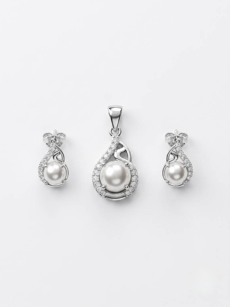 925 sterling silver luminous pearl swirl pendant set with earrings