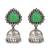 Silver plated green stone oxidised jhumka earrings