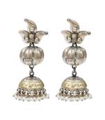 Dual tone pearl drop metallic jhumka earrings