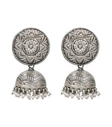 Silver plated pearl drop oxidised jhumka earrings