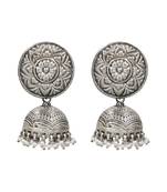 Silver plated pearl drop oxidised jhumka earrings