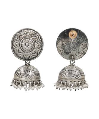 Silver plated pearl drop oxidised jhumka earrings 2