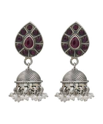 Silver plated ruby red kundan stones dangler earrings 1