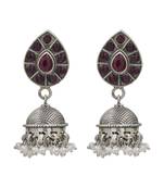Silver plated ruby red kundan stones dangler earrings