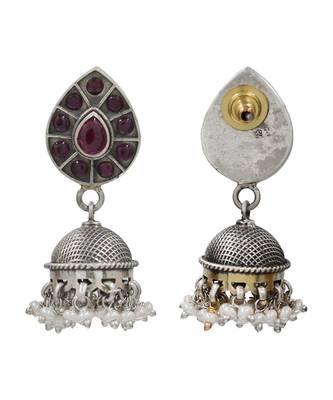 Silver plated ruby red kundan stones dangler earrings 2
