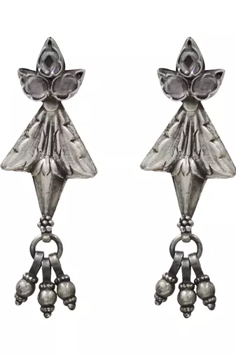 Silver plated traditional kundan dangler earrings