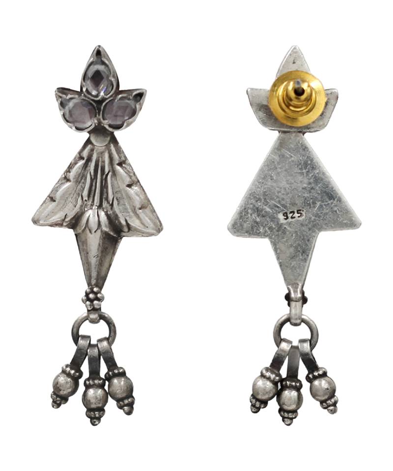 Silver plated traditional kundan dangler earrings
