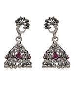 Silver plated pink kundan stone oxidised jhumka earrings