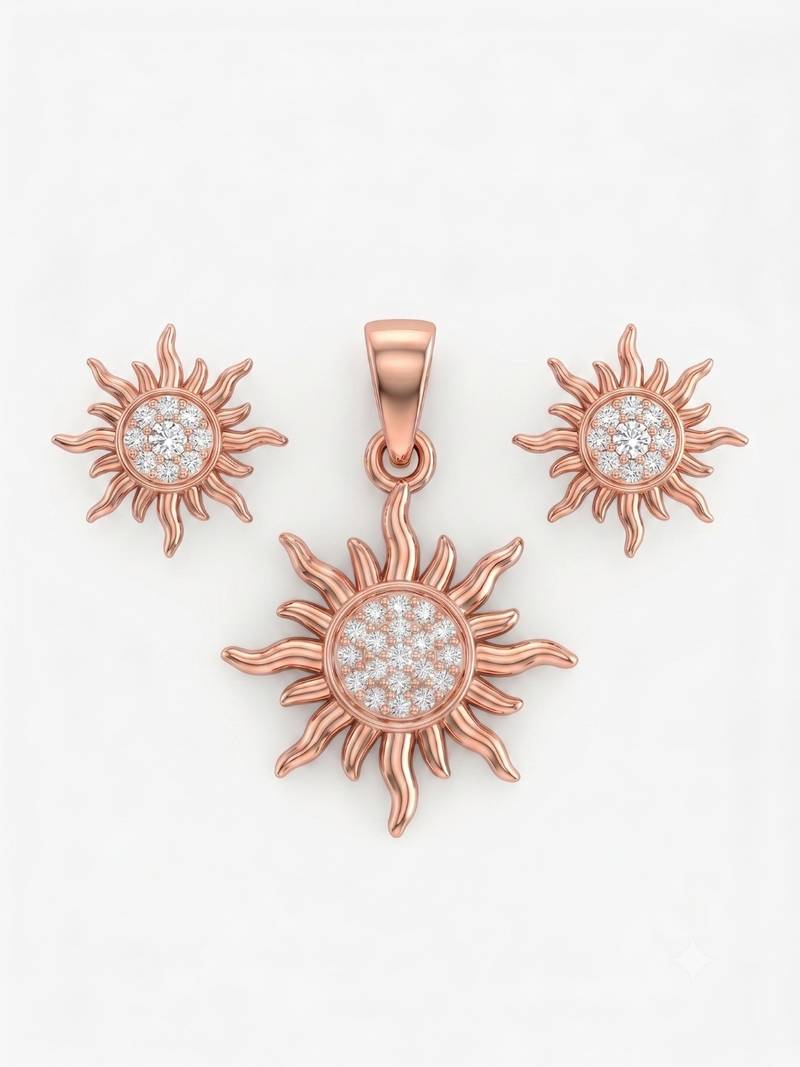 925 sterling silver radiant sunburst pendant set with earrings