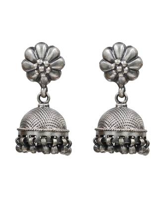 Silver plated metallic bloom jhumka earrings 1