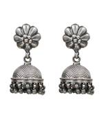 Silver plated metallic bloom jhumka earrings