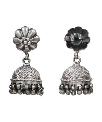 Silver plated metallic bloom jhumka earrings 2