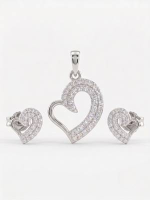 925 sterling silver sparkling open heart pendant set with earrings 2