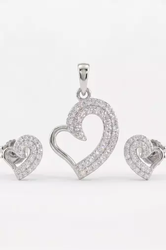 925 sterling silver sparkling open heart pendant set with earrings