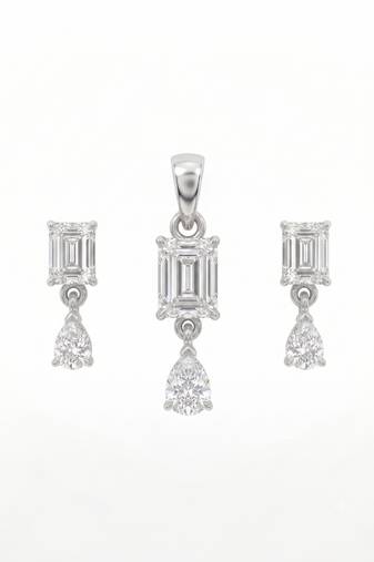 925 sterling silver emerald cut drop pendant set with earrings