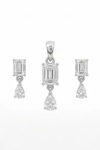 925 sterling silver emerald cut drop pendant set with earrings