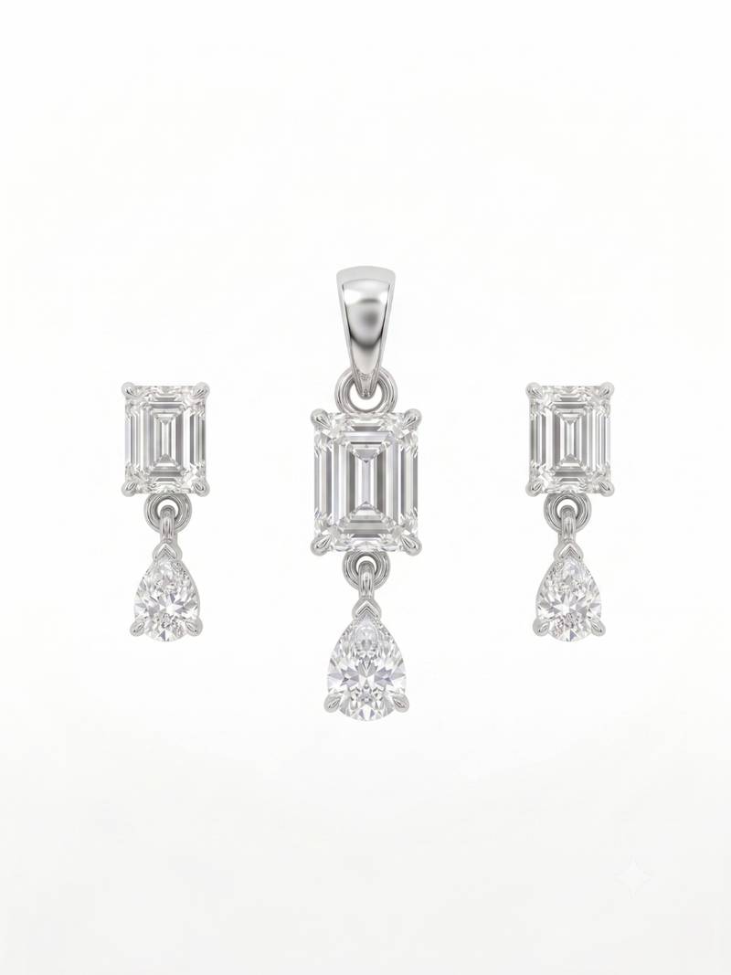 925 sterling silver emerald cut drop pendant set with earrings