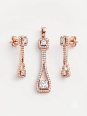 925 sterling silver princess halo grace pendant set with earrings 2