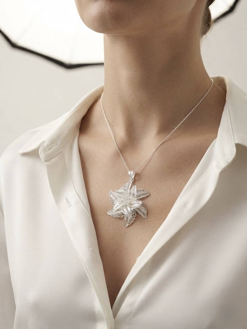 925 sterling silver starlily filigree pendant for women