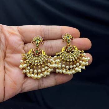 Gold Plated Guttapusalu Necklace Set: Traditional Indian Bridal Choker with Chandbali Earrings 3